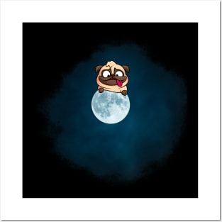 The cute little Pug in the Moon Posters and Art